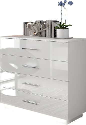 Domando Kommode Gargano M1 Modern für Flur Breite 95cm, Hochglanz, verchromte Griffe, LED Beleuchtung in Weiß in Weiß Matt und Weiß Hochglanz Cover