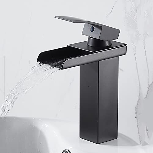 Robinet de lavabo en acier inoxydable noir mat avec écoulement cascade
