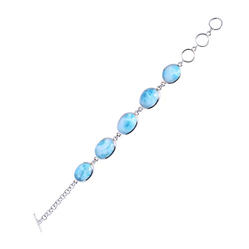 Bracelet Larimar en argent 925 rhodié : l'éclat haut de gamme d'un bijou cabochon