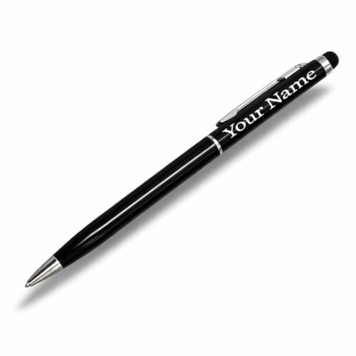 Image of VANCHER Personalised Ballpoint Pen with Stylus - Pack of 2 | Custom Engraved Metal Pens | Blue Ink | Dual Tip for Writing & Touchscreens | Elegant & Portable Gift Set