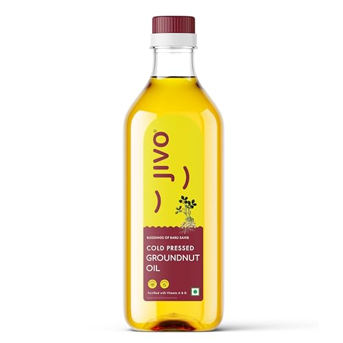 Jivo Cold Pressed Groundnut Oil 1 Litre | Unrefined Peanut Oil for Cooking & Deep Frying | Chemical-Free Ground Nut Oil | Vitamin A & D Fortified | Mu