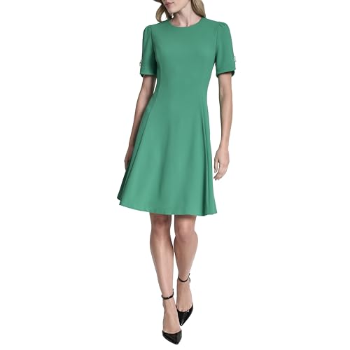 Image of DKNY Women's Button Short Sleeve Fit and Flare Dress