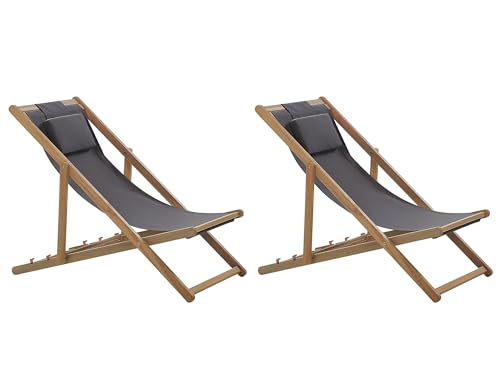 2 Chiliennes Pliantes avec Toiles de Remplacement en Bois Acacia Clair Avellino