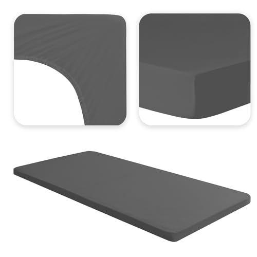 Jacobson Premium Topper Spannbettlaken 200 g/m² Jersey Baumwolle mit Elasthan (Topper 180x200-200x200 cm, Anthrazit) – Ansicht 4