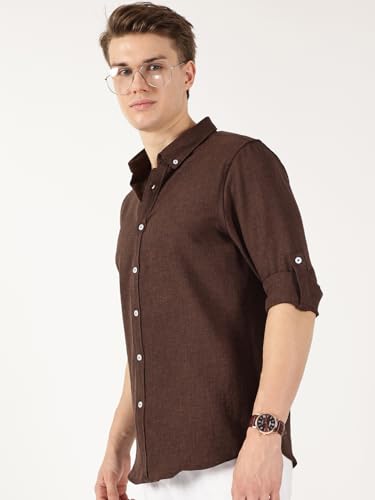 Image of Thomas Scott Men's | Solid | Textured Fabric | Full Sleeve | Slim Fit | Polyester-Blend | Spread Collar | Casual Shirt