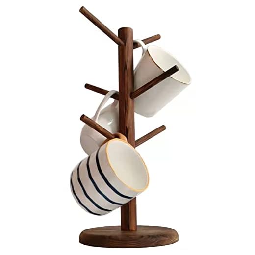 Dorhors Mug Holder Tree,Coffee Mug Rack,Coffee Cup Holder with 6 Hooks,Wood Coffee Mug Holder for Counter,Coffee Bar Accessories and Decor,Coffee Organizer Station(Brown)