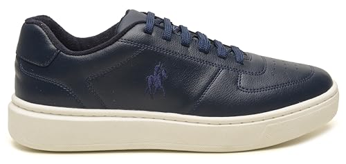 Tenis Casual e Básico Masculino Polo London Club, Cano Baixo Couro ECO Confort Premium (Marinho, BR,