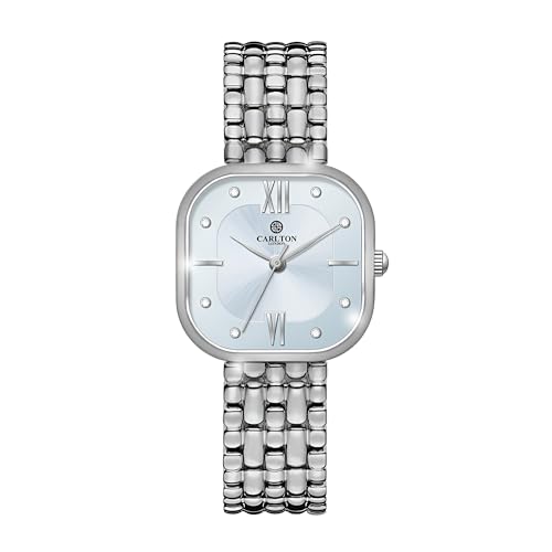 Image of Carlton London Chelsea Women Stainless Steel Analog Watch | Silver Waterproof Watches for Women Girls Ladies | Luxury Square Watch | Fashionable Trendy Quartz Movement Wrist Watch