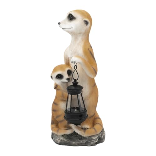 Meerkat Decor - Mother and Baby Meerkats Outdoor Statue with Solar Lantern,Collectible Figurine for Patio, Lawn, Art Decorations