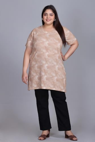 Image of RYSH Women's All-Over Printed Cotton Plus Size Longline T-Shirt with Pockets