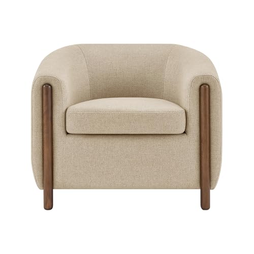 Sillón Curvo Moderno Beige Lino miniatura 4