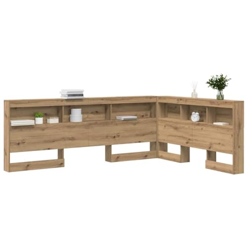 vidaXL Cabezal de Cama L 160 x 200cm en Roble Artesanal. Madera Industrial, Gran Espacio de Almacenamiento, fácil de Limpiar, Ahorra Espacio, marrón, autoportante, con estantes para un diseño Minima