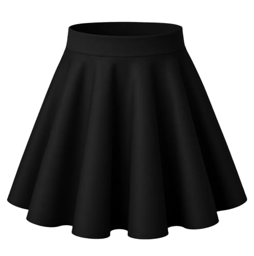 HOTOUCH Black Stretchy High‑Waist Flared Mini Skater Skirt – Pleated A‑Line Design for Casual & Evening Wear