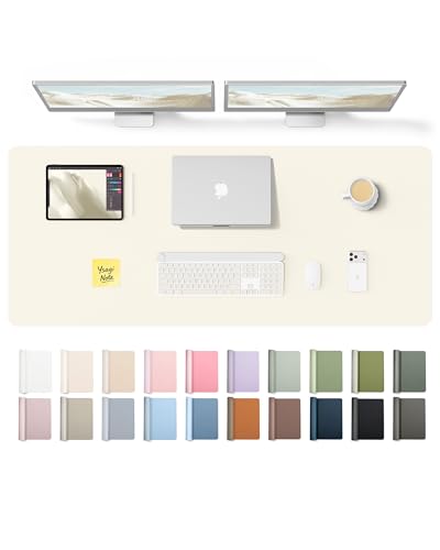 Image of YSAGi Leather Desk Pad Protector, Office Desk Mat, Large Mouse Pad, Non-Slip PU Leather Desk Blotter, Laptop Desk Pad, Waterproof Desk Writing Pad for Office and Home (Cream,55 inch x 17.2 inch)