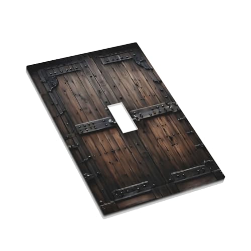 Decorative Light Switch Cover Plate Retro Brown Wood Barn Door Vintage Farmhouse 1 Gang Wall Plate Oversized Single Toggle Wall Cover Plate Jumbo Switchplate Faceplate