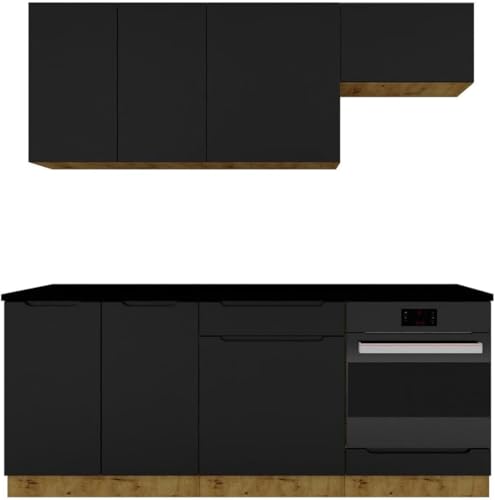 PEGANE Cuisine complète ISYA 6 éléments Couleur Noir/Chêne Artisan - Longueur 200/200 cm