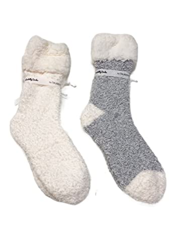 Steinnacher Kuschelsocken 2 er Set Cuddly Socks Natur und grau mit breitem Flauschrand Mikrofaser Cover