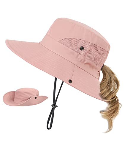 Durio Kids Sun Hat With Ponytail Uv Protection Kids Beach Bucket Hat Girls Packable Summer Fishing Hat Pure Pink 5-12 Years #TOP29