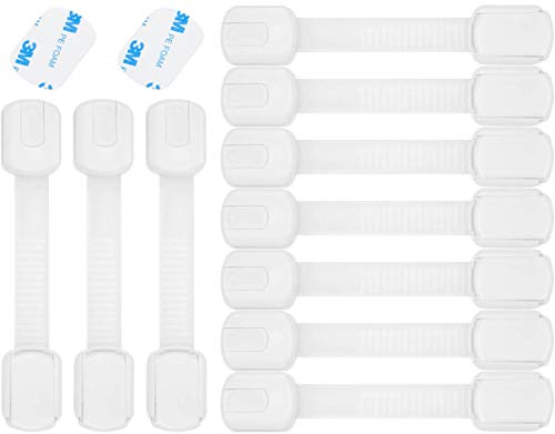 UMKA Cabinet Locks Child Safety No Drill Required | Pack Of 10 Child Proof Toilet Seat Lock, Fridge & Oven - Includes Extra Pair Of Adhesive - 3M Baby Proofing Cabinets And Drawer Latches