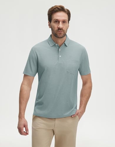 M MAELREG Golf Shirts Short Sleeve Casual Heather Performance Sports Stretch Casual UPF Designed Mens Polo Shirts Grey Blue — view 3