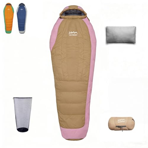 Sac de couchage ultraléger en duvet rose parfait pour la randonnée et le bivouac en famille