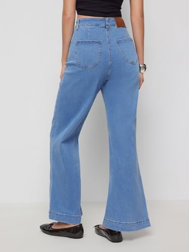 Image of CIDER Womens Wide Leg Jeans Cropped Length Stretchy Denim Flared Pants | High Waist, Trendy, Straight Leg Jean Bottoms