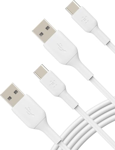 Image of Belkin BoostCharge USB-C to USB-A Cable (2M /6.6ft) for iPhone 16,iPhone 16 Pro,iPhone 16 Pro Max,Samsung Galaxy S25,S24,Pixel 9 & 8,iPad Pro,Nintendo Switch 2,Carplay & More-White, 2 Count (Pack of 6)