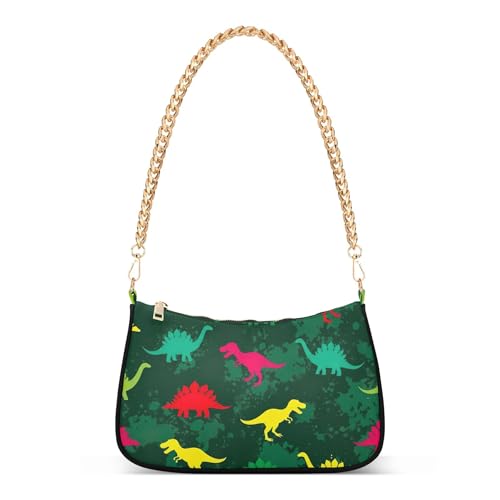 Zipper One Shoulder Purses Colorful Dinosaur Rex Green Designer Handbags Cartoon Womens Hobo Evening Purse with Chain Strap