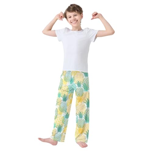 Boys' Pants Tropical Pineapple Yellow Green Long Bottoms Jogger Pants Elastic Waist Trousers with Pockets S-XL2