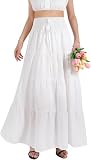 MYSSUCI Lang Rock Damen Sommer Chiffon Bohemian Maxirock Elastischer Sommerrock mit hoher Taille Einfarbig Strandkleid (Weiß, M)