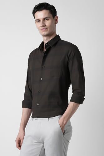 Image of Peter England Men's Classic Wonder Fabric Checkered Slim Fit Formal Shirt | Cotton Rich | Pin Point Oxford
