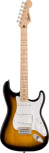 Image of Fender Squier Sonic Stratocaster - 2-Color Sunburst Bundle with Fender Mustang Micro Headphone Amp, Cable, Strap, Picks, and Austin Bazaar Guitar DVD
