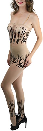 Image of ToBeInStyle Women's Flame Burning Fire Tights w /Devil-Inspired Print Hosiery