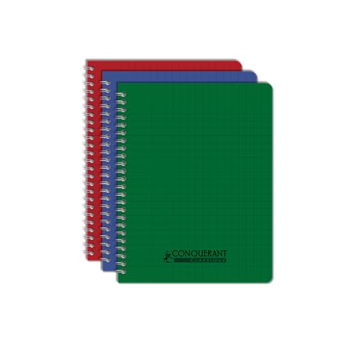 Conquérant Lot de 3 Cahier Classique 17x22cm Petits Carreaux 100 Pages, Couleurs Assortis
