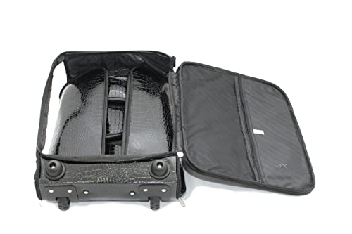 Kit Mala de Viagem de Bordo Quadrada Couro Jacaré Cor: Preto