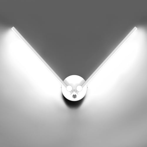 Image of Kawell 12W LED Wall Light Hardwired with Switch 300 Rotatable Arms Modern Sconce Lighting for Living Room Bedroom Hallway Indoor Energy Efficient Fixture, White 6000K