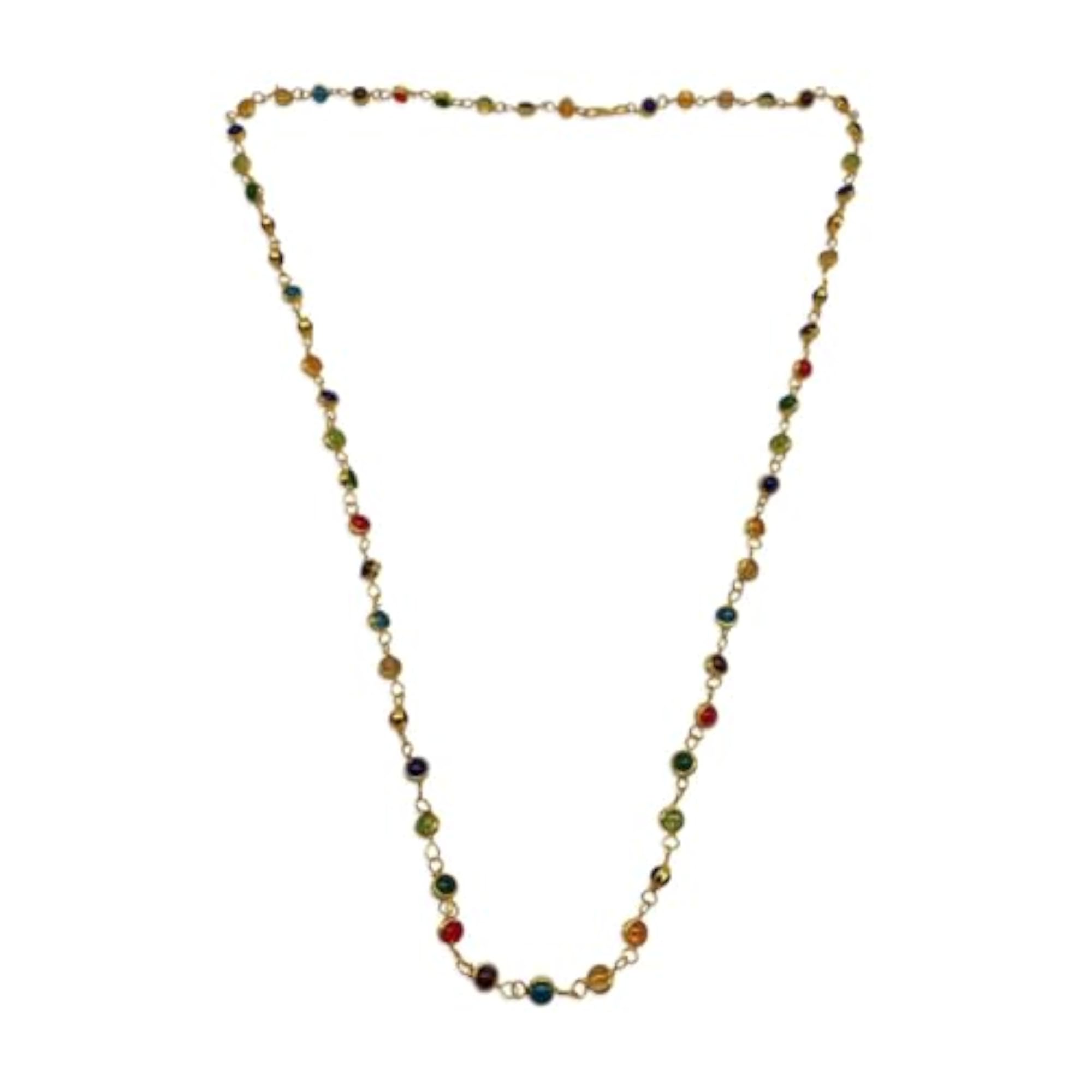 Gold Plated Long Necklace with Multicolor Stones, Fashionable