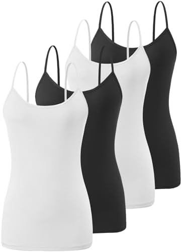 Knuffnee Damen Unterhemden Verstellbare Spaghetti Tops Basic Cami Tank Top 4er Pack