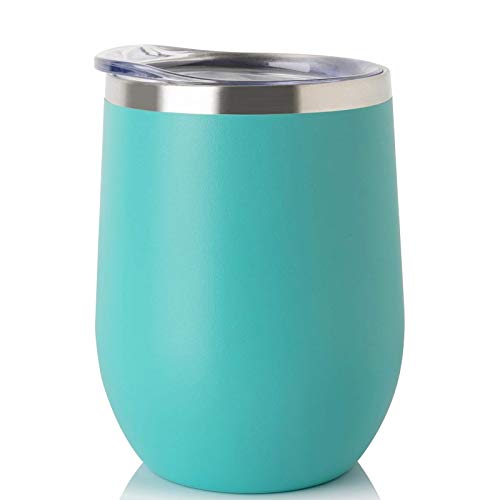 Jearey Stemless Wine Glass Tumbler 12 oz Stainless Steel Double Wall Vacuum Insulated Wine Cup with Lid Travel Friendly 1 Pack Mint