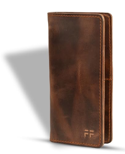 Image of Hand Stitched Genuine Top Grain Long Leather Wallet for men | RFID Blocking Bifold Tall Mens Wallet | 1 ID Window | Total 10 Slots | Perfect leather gifts for men - TAN