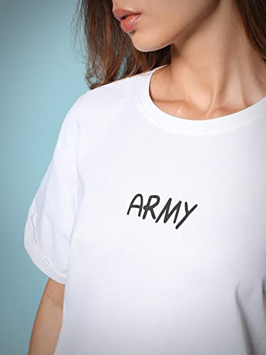 Image of Bewakoof Women's Typography 100% Cotton T-Shirt - Boyfriend Fit, Round Neck, Half Sleeves Loose Fit