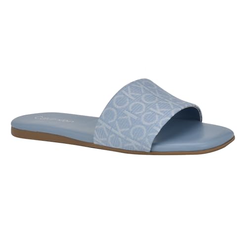 Calvin Klein Women's Yasmine Sandal, Light Blue Logo 450, 8