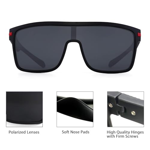 JIM HALO Polarized Shield Sunglasses Oversized Flat Top Square Glasses for Men2