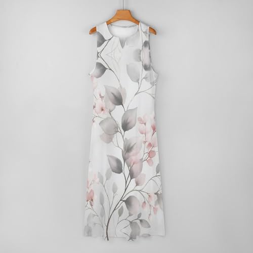 Sundress longue décontractée grande taille fluide col V gris