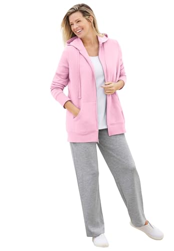Image of Woman Within Plus Size Better Fleece Zip-Front Hoodie Long Oversized Sweatshirt - 3X, Pink