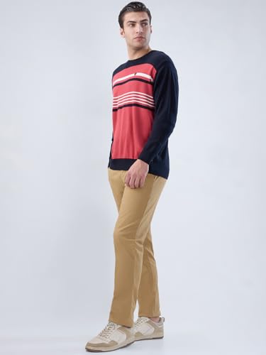 Image of Parx Men Low Rise Tapered Fit Solid Pattern Cotton Spandex Blend Flat Front Casual Trouser