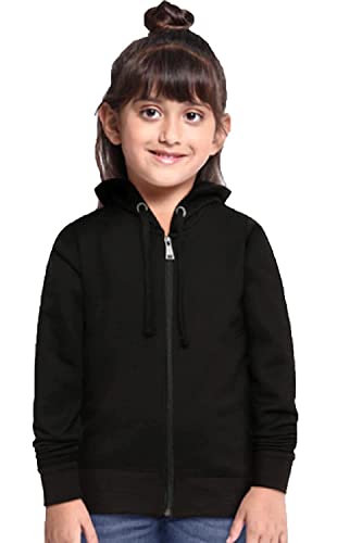 Image of ADBUCKS Rich Cotton Full Sleeves Zipper Sweatshirt for Girls and Boys Jacket with Hoodies (Solid Black, 12-13 Years)