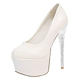 high heels plateau extrem Femany Damen Extrem High Heels Pumps mit Plateau und Pfennigabsatz 15cm Absatz Schuhe (Weiß,38)