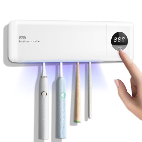 Smart Toothbrush Holder Toothbrush Cleaner and Holder for Bathrooms-4 Toothbrush Slots & Timer Function Rechargeable Cordless Wall Mounted Toothbrush Holders Clean Dry for Home Travel