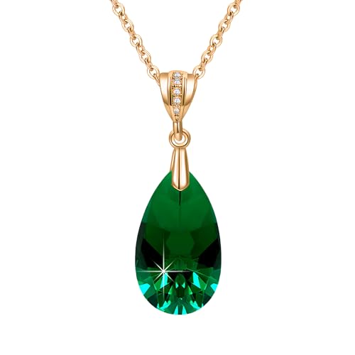 Austrian Crystals Teardrop Pendant Necklace for Women 14K Gold Plated Eco-friendly Brass Hypoallergenic Jewelry
